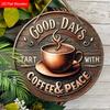 Good Days Wooden Sign with Coffee Theme - Retro Round Sign with Inspirational Quote - Ideal for Kitchen, Home, Office, Cafe Decor