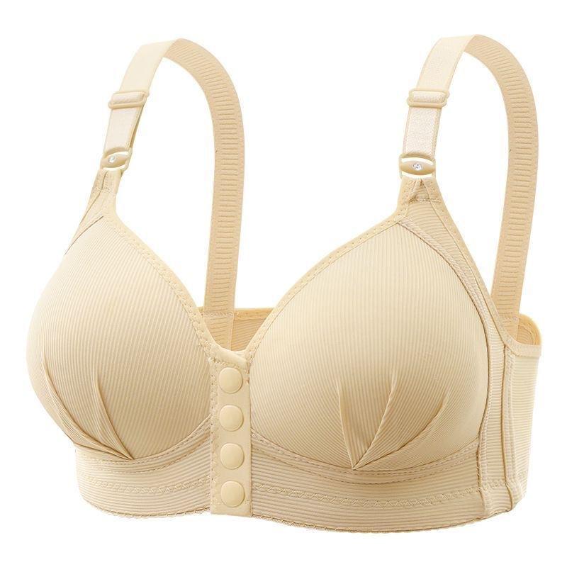 Black Front Closure Bra with Adjustable Wide Straps and Seamless Ribbed Fabric