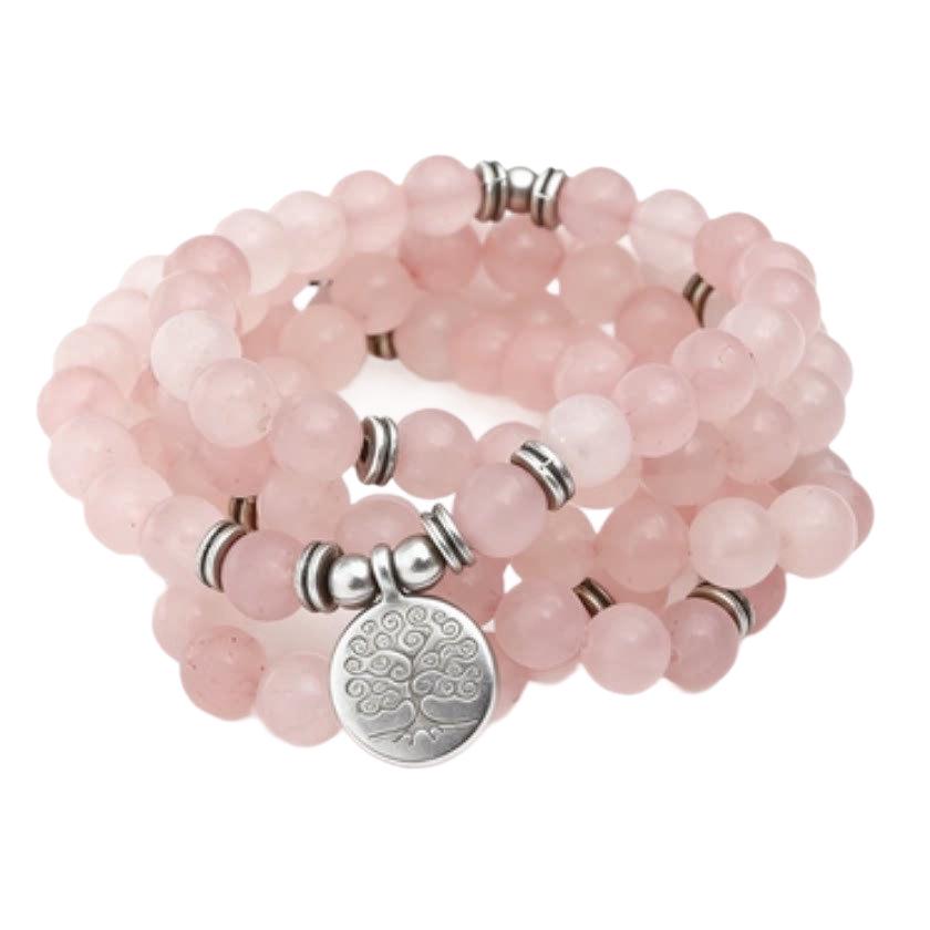 Natural Pink Crystal Bracelet with Lotus Ohm Pendant for Women - Buddhist Yoga Jewelry