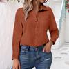Womens V Neck Shirts Long Sleeve Casual Collared Shirt Loose Blouses Solid Color Tops With Pocket