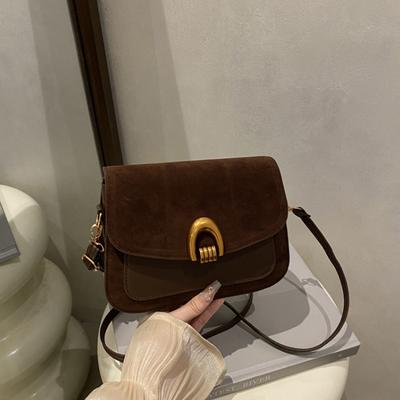 Luxury Suede Saddle Bag For Women Elegant Small Square Bag Gold Buckle Design Fashi Shoulder Bag Vintage Dating Crossbody Bag