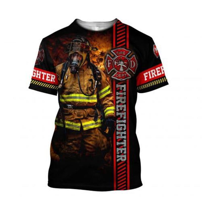 Sommer 3D Feuerwehrwehrmann Aufdruck T-Shirt Kinder Mode Streetwear Kurze Ärmel Harajuku Kleidung Fitnessstudio T-Shirts Für Männer T-Shirts