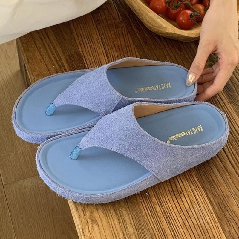 Fashion High Quality Pointed Toe Frosted Leather Flip Flops Women Summer Outdoor Clip Toe Flat Sandals Fashion Simple Comfort Beach Shoe