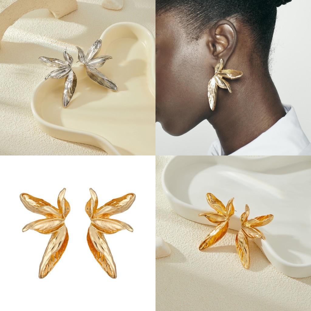Luxurious Gold And Silver Vintage Floral Leaf Stud Earrings For Women With Plant Motifs