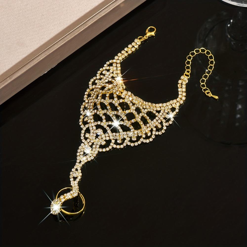 Versatile Rhinestone Hand Chain Fashion Finger Chain Ring Bracelet for Weddings