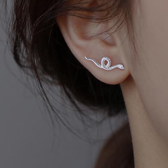 Silver-Plated Snake Stud Earrings for Women - European & American Fashion