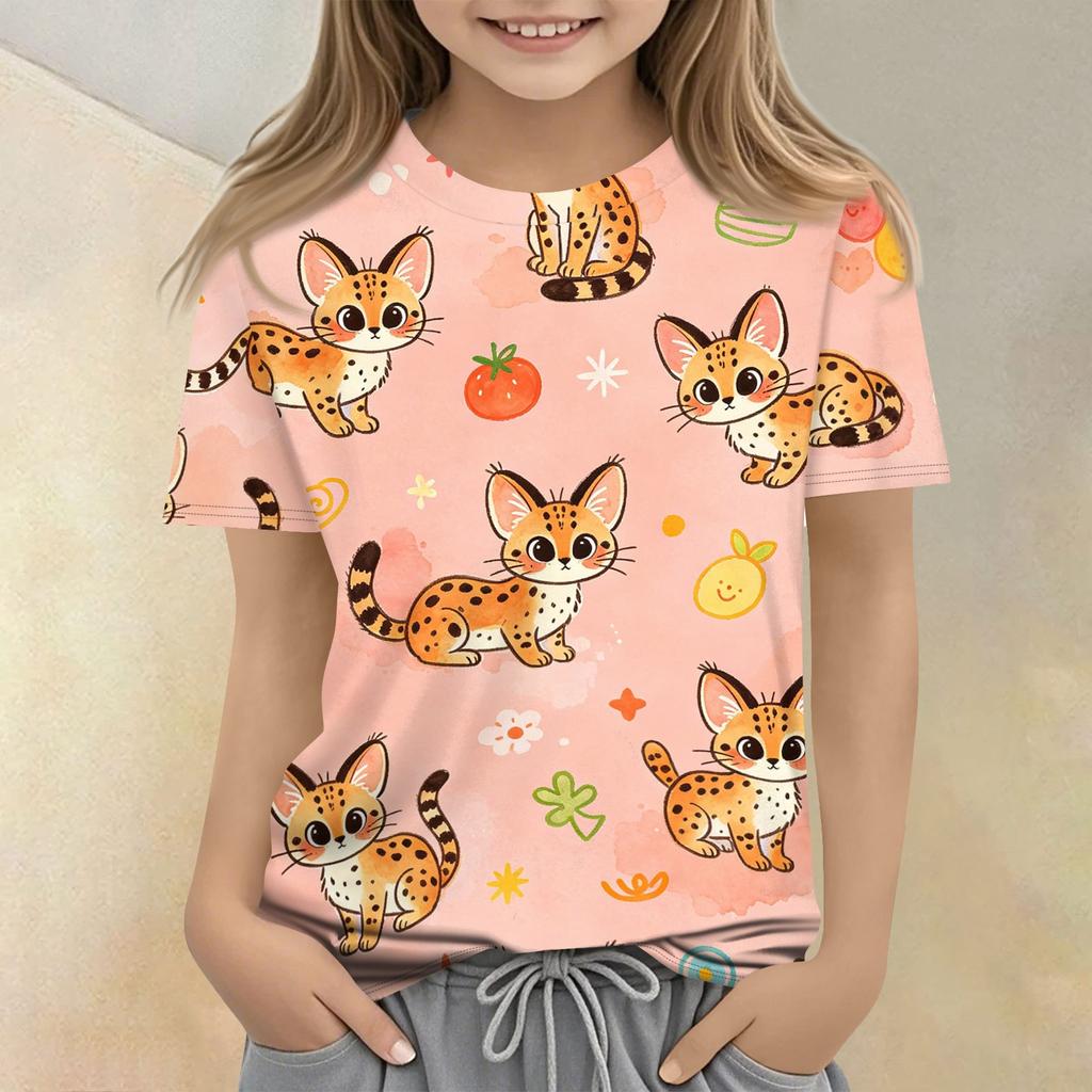 Kids Animal Print Crew Neck Short Sleeve Casual Loose Fit T Shirt Top Comfortable Soft Fabric Suitable for Everyday Wear