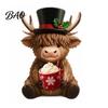 Decorative Highland Cattle Statue 2Pcs Christmas Cow Figurines, Resin Santa Reindeer Cow, with Hat, Seasonal Mantelpiece Ornaments Hot Cocoa,