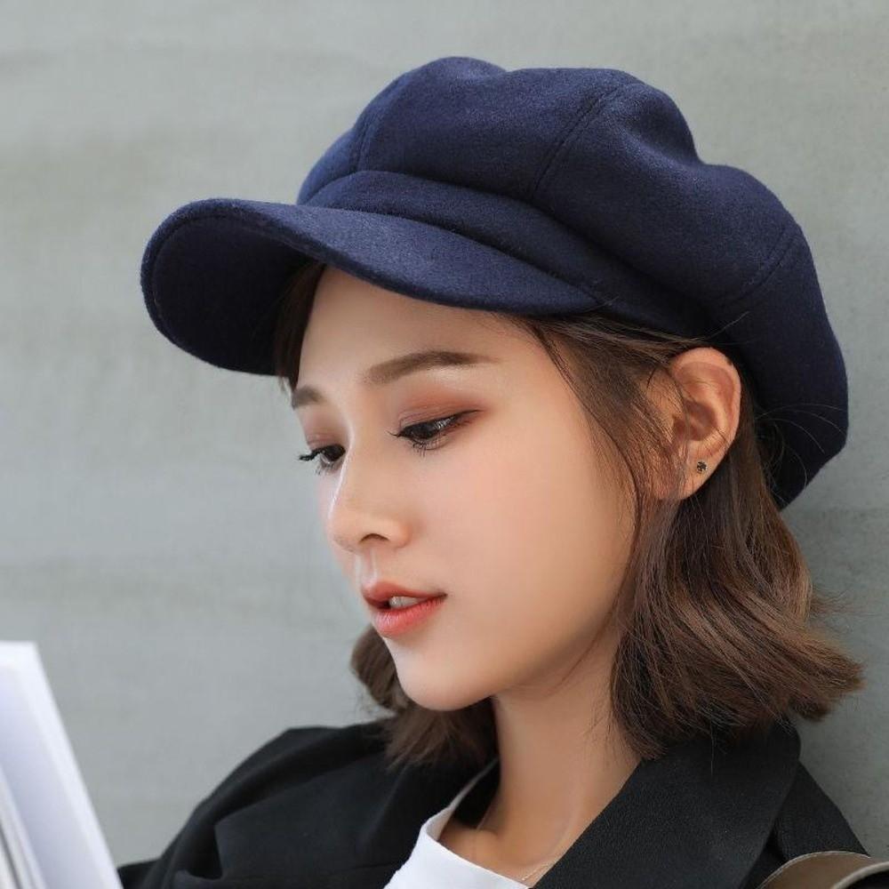 Thick British Berets Solid Color Painter Caps Casual Woolen Octagonal Hat Autumn