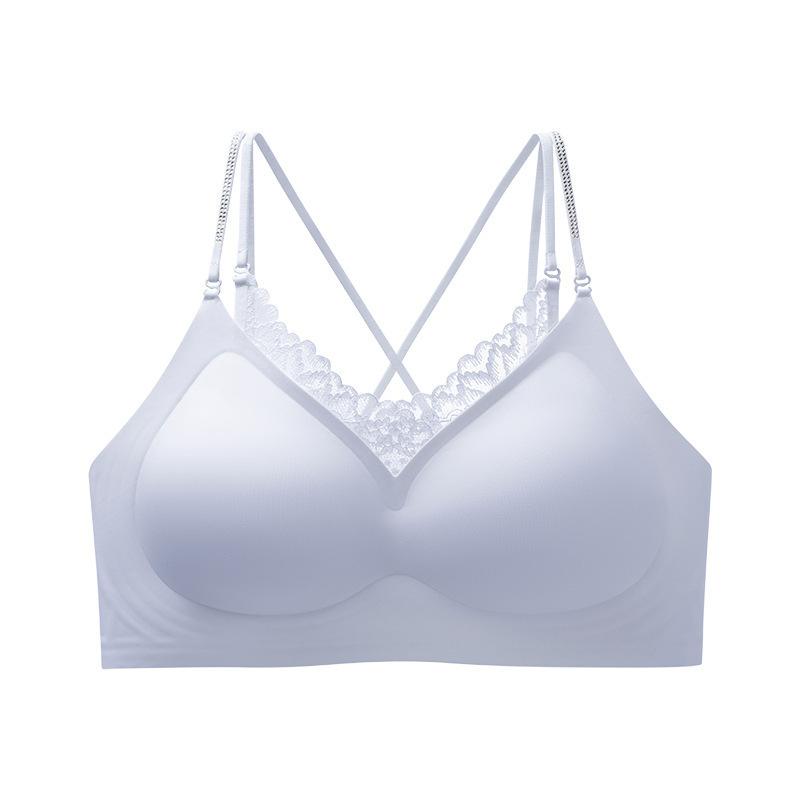 French V-neck Lace Diamond Shoulder Strap Multi-wearing Method Seamless Underwear Women's Small Breasts Gather Invisible Liquid Foundation Bra Cover