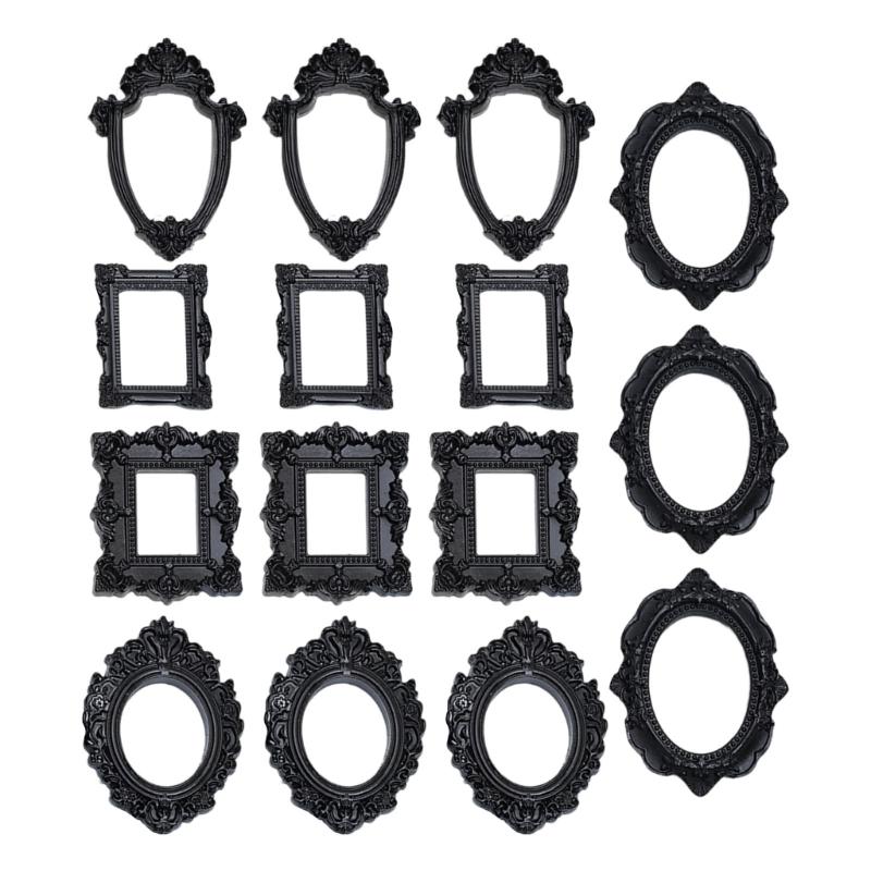 Assorted 15Pcs Resin Miniature Photo Frame with Intricate Floral Carvings Ideal for Artistic DIY Creation Home Decors