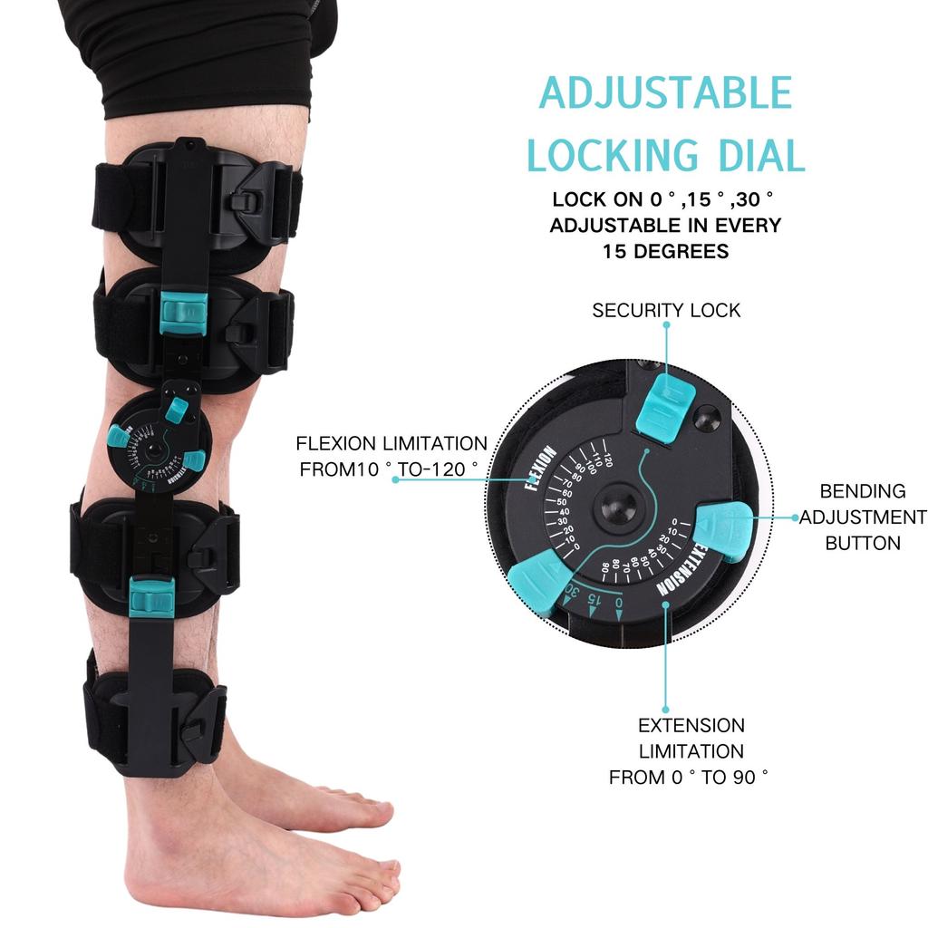 Hinged ROM Knee Brace - Carbon Fiber Post Op Knee Immobilizer Lightweight Adjustable Leg Braces Medical Orthopedic