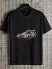 1pc Back To the Future Retro Vector Art T-shirt - Black 180g Cotton Crew Neck Short Sleeve Tee with Single-Sided DeLorean Time Machine Graphic