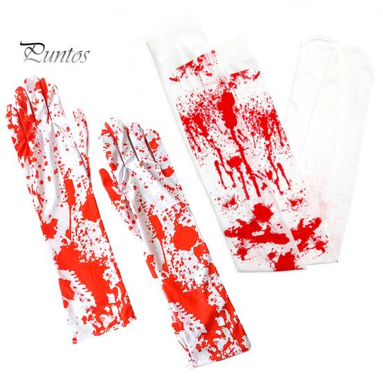 Halloween Gloves Socks Bloodstain Print Enigmatic Spooky Nurse Cosplay Haunted House NPC Prop Stretchable Festive Horror Atmosphere Decoration