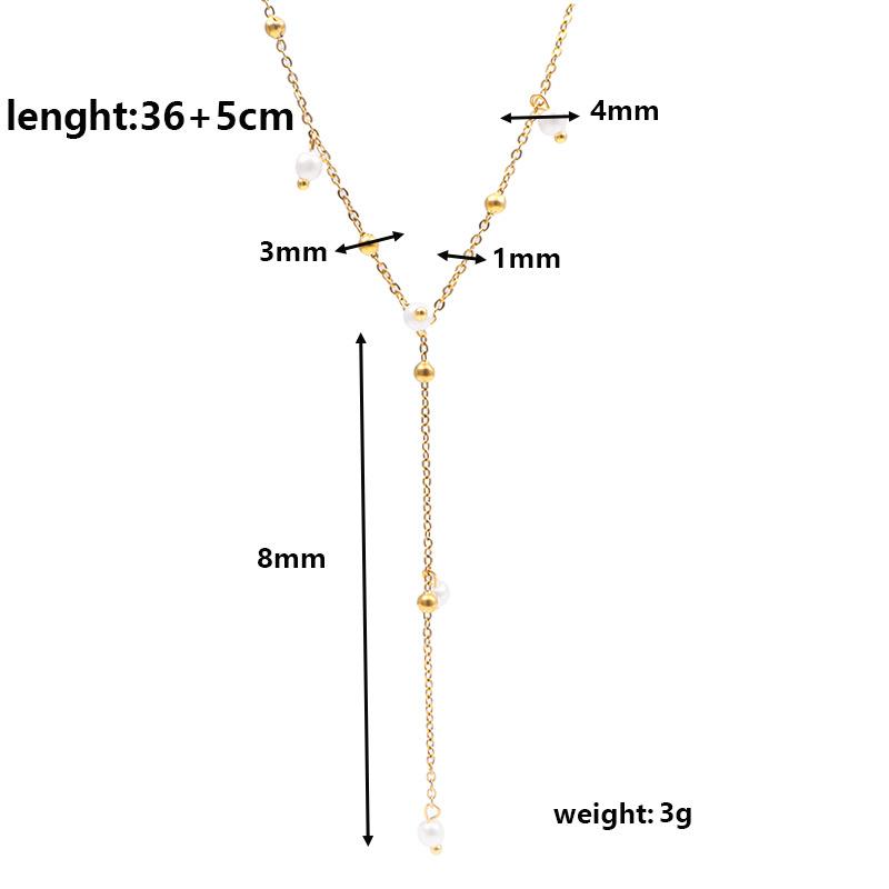 Trendy Gentle Slimming Y-Shaped Pearl Long Tassel Necklace Stainless Steel Collarbone Neck Chain Link Chain Pendant Necklaces