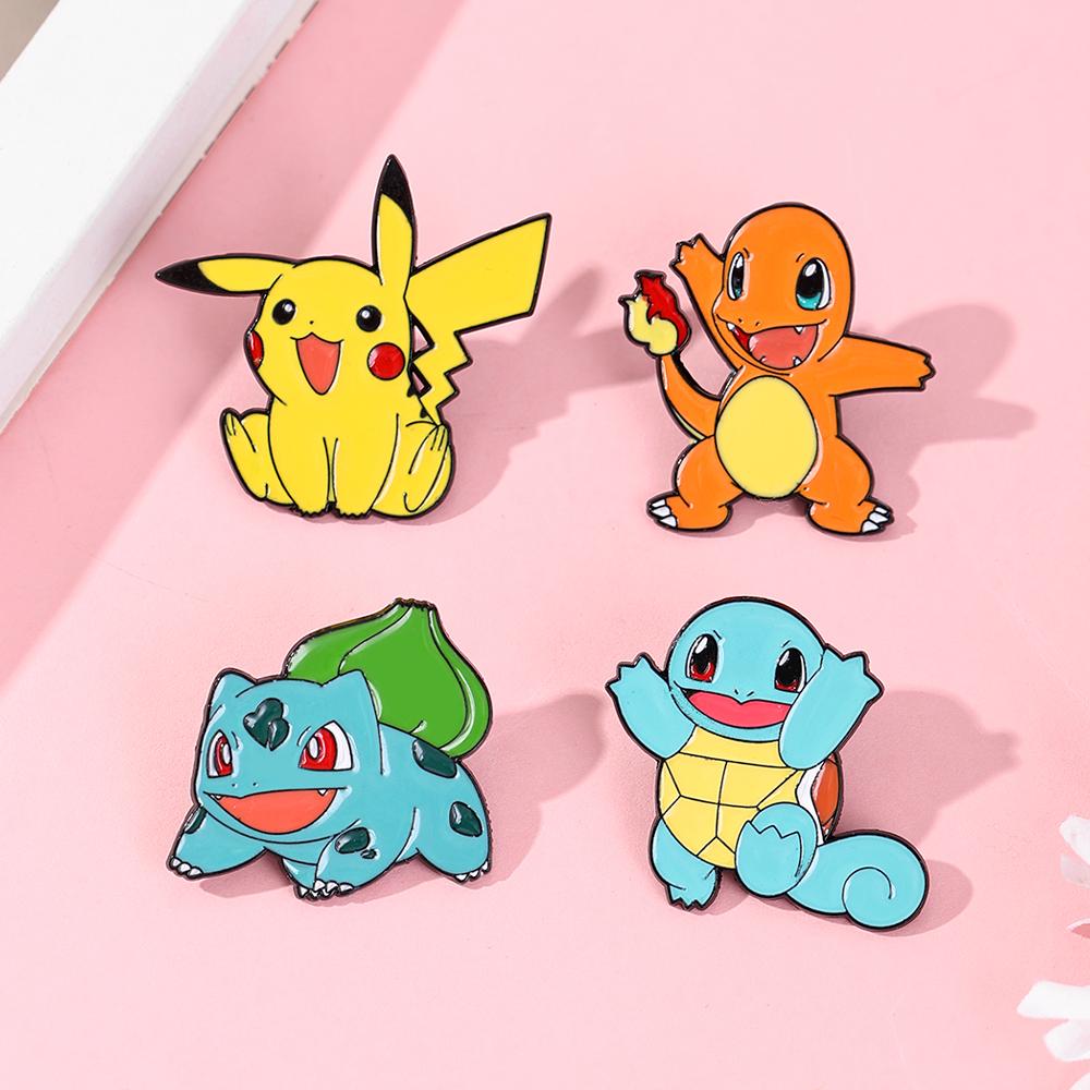 Pikachu Enamel Pins 4pcs Set Cute Lapel Badge Brooch for Backpack Clothing Cosplay Cartoon Accessory Gift