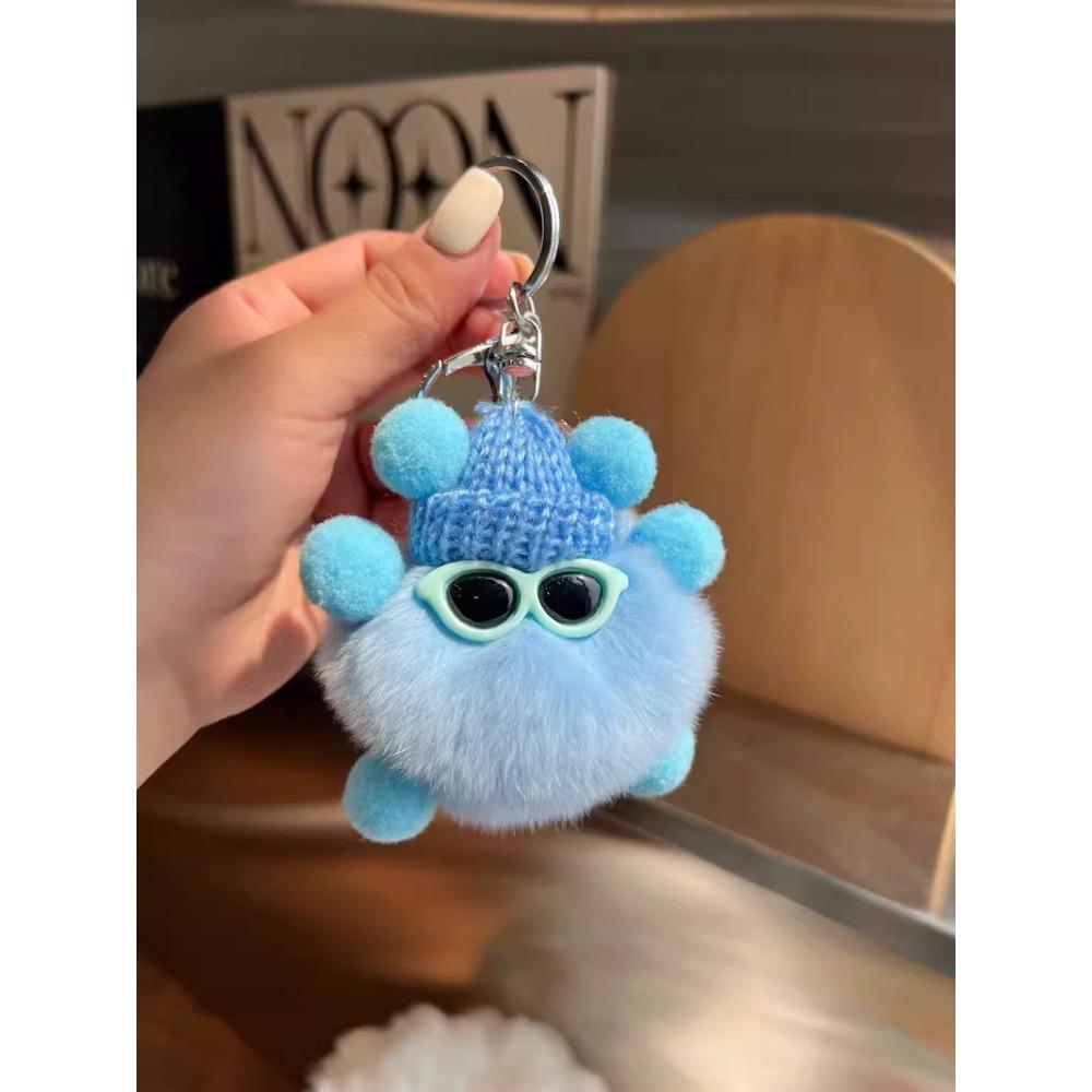 

Милый брелок-подвеска в виде маленького уголька из кроличьего меха рекс для сумки, школьного рюкзака, с куклой с уродливыми глазами, мультяшной куклой, автомобильный брелок небесно-голубой