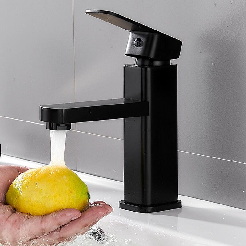 Bathroom Faucet Hot&Cold Mixer Tap Deck Mounted Bathroom Basin Faucets Black Square Washbasin Sink Bathtub Faucet