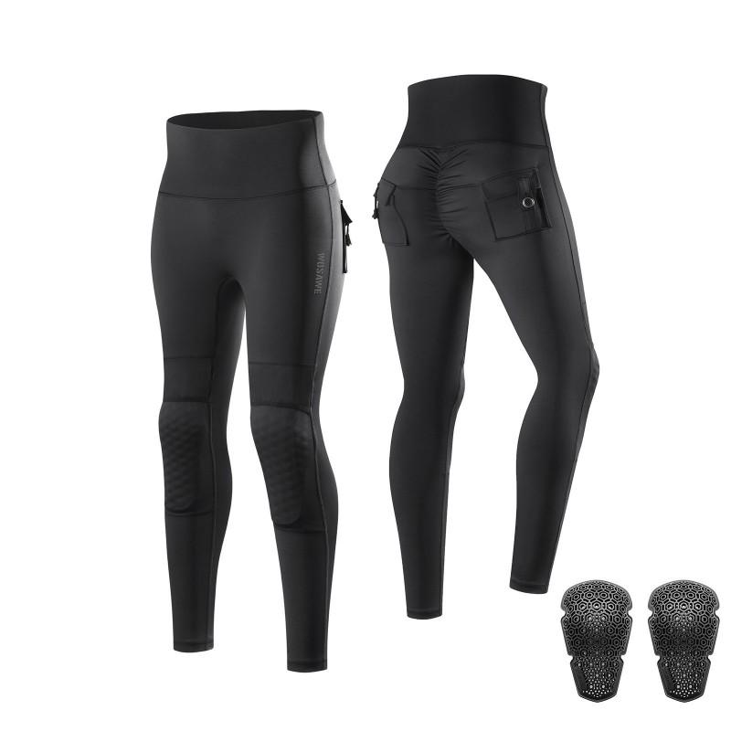 1 Womens High-Waisted Motorcycle Riding Pants With Removable Knee Protectors Casual Biker Trousers