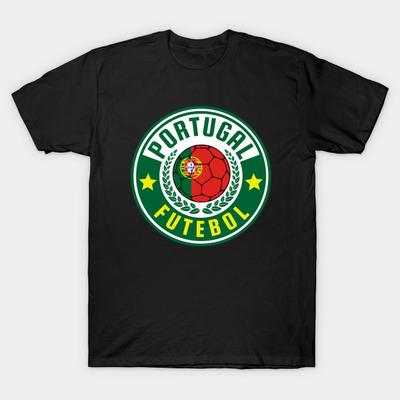 Men Black Print T-shirt Portugal Football No-Cut Transfer Paper Print Cotton Tshirt