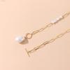 French Basic Minimalist Geometric Rings Shaped Imitation Pearl Pendant Necklaces Temperament Metalized Chain Neckband Ladies AccessoriesSimple Finger