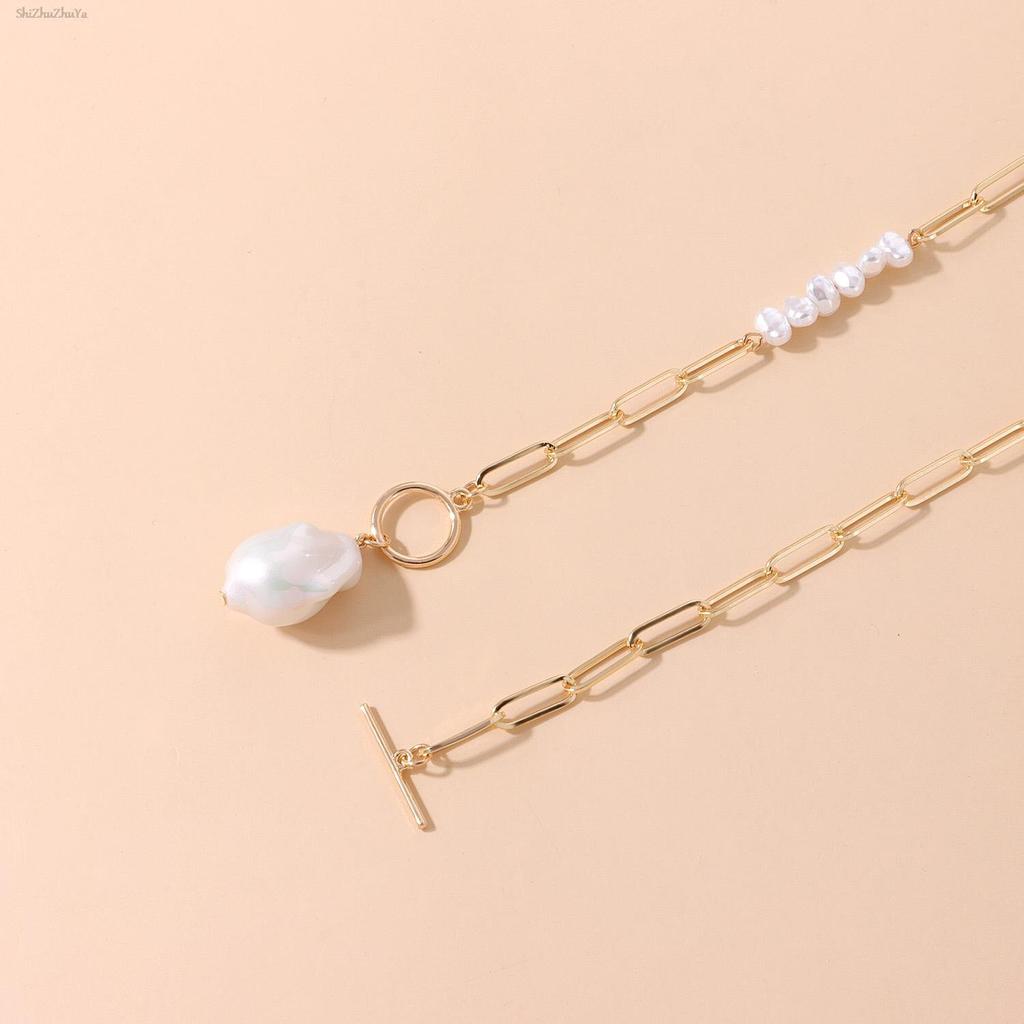 French Basic Minimalist Geometric Rings Shaped Imitation Pearl Pendant Necklaces Temperament Metalized Chain Neckband Ladies AccessoriesSimple Finger
