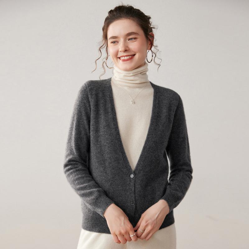 Women's French Style Cashmere Sweater with Layered Collar - Soft, Loose, and Versatile Knit Cardigan