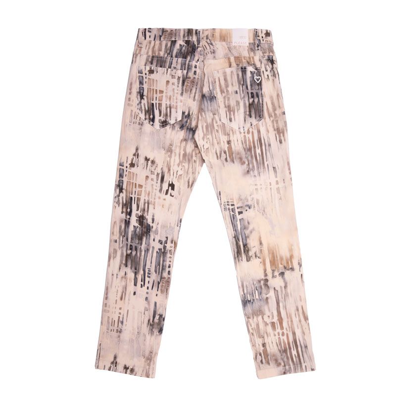Pantalon fermeture asymétrique beige à motifs Femme PLEASE