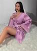 European & American Style Plus Size Lace Patchwork Silk Pajama Robe for Women
