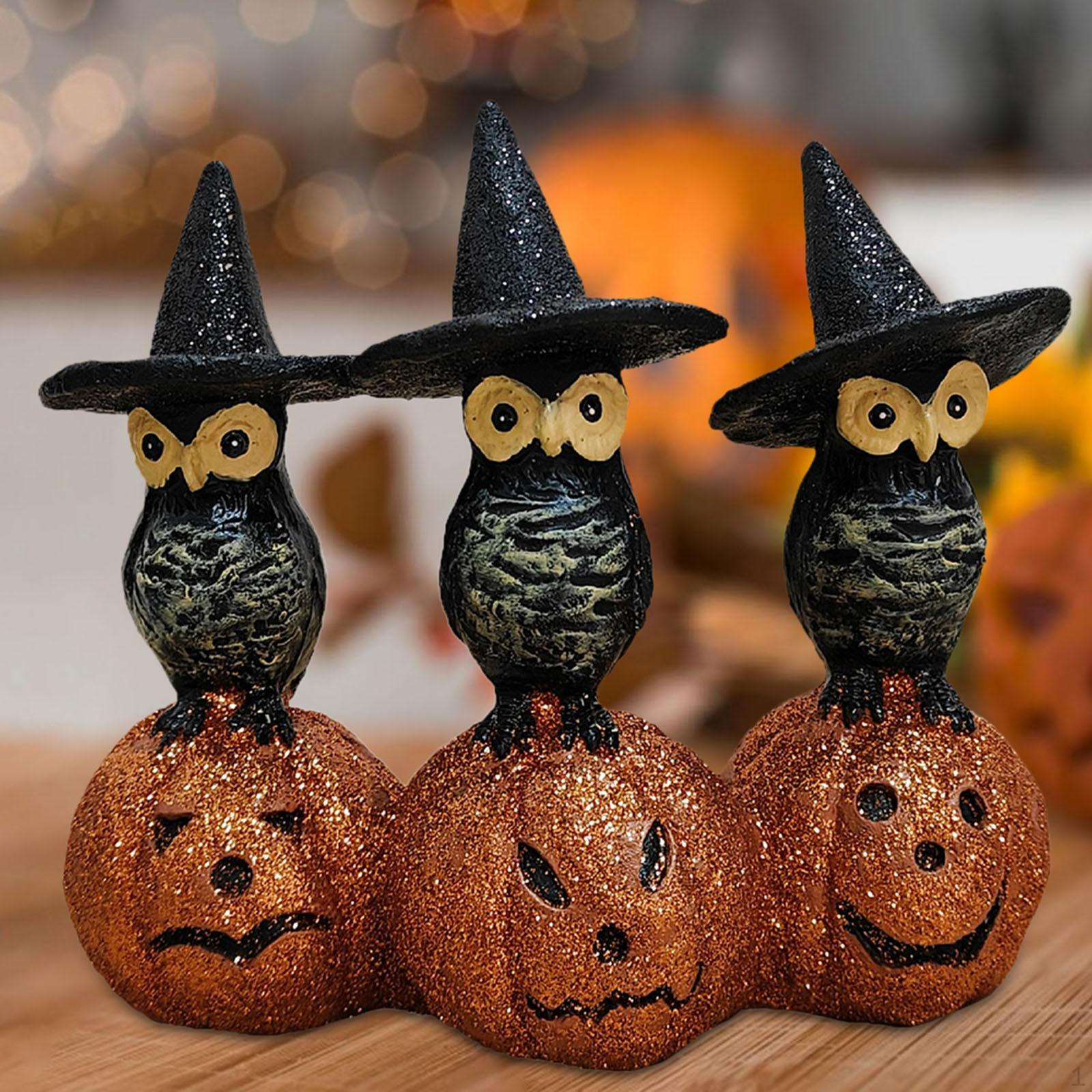 

Owl Pumpkin Figurine Desktop Ornament Halloween Decoration Art Crafts Sculpture for Fireplace Desk
