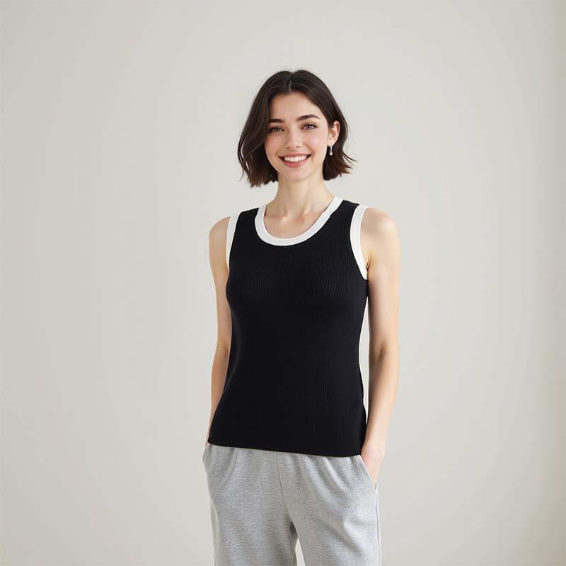 Sleeveless Contrasting Color Splicing Worsted 0 Wool Sling Vest Top Women's Design Sense Versatile Inside and Thin Base