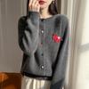 2026 Autumn/Winter Wool Sweater: Round-Neck Knit Cardigan with Colorful Buttons, Small Horse Design, Red Zodiac New Year Outerwear
