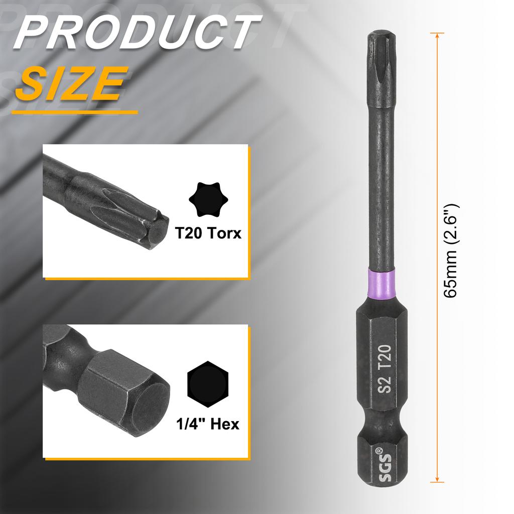T7-T50 Torx Head Impact Screwdriver Bits 1/4" Hex Shank Magnetic No Hole Tamper Proof 6 Point Star Screw Driver Bits Power Tools