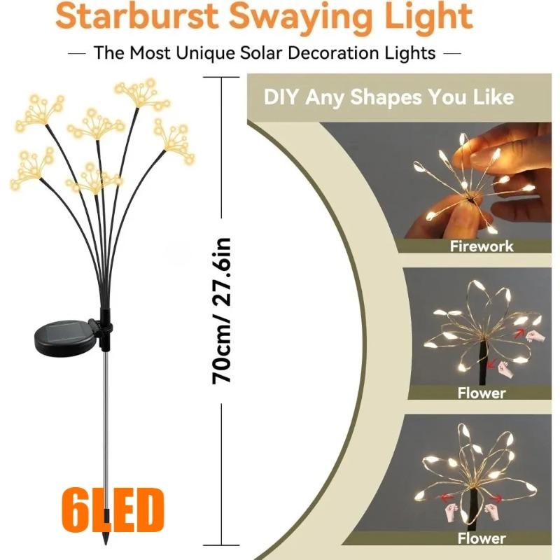 

Садові ліхтарі-феєрверки на сонячній батареї, вуличні водонепроникні, що розгойдуються, декор для двору, патіо, доріжки, весільна, різдвяна прикраса 6 heads-multicolored