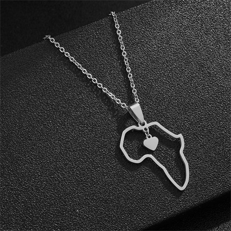 Fashion European Style Hollow Heart African Map Stainless Steel Pendant Necklace