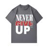 Men's 100% Cotton Crew Neck Short Sleeve T-Shirt, Never Give Up Inspirational Letter Print Casual Soft Breathable Regular Fit Summer Tee for Daily Wea