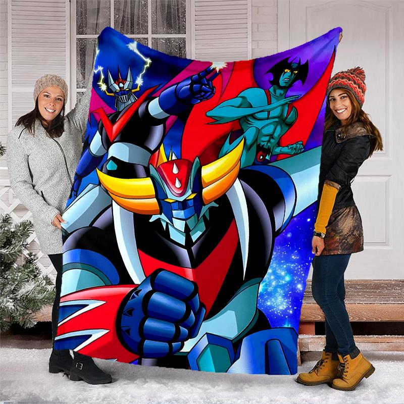 1pc UFO Robot Grendizer7 Theme Blanket - Digital Print, Polyester, Cozy for All Seasons, Perfect for Outdoor, Camping, and Travel