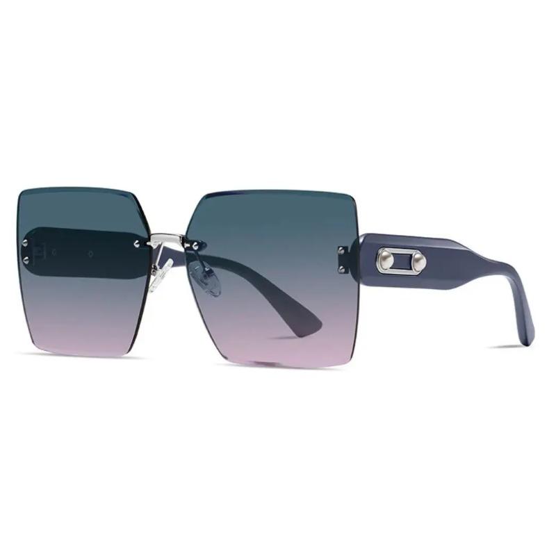 Trendy Rimless Sunglasses Women Fashion Oversized Square Sun Glasses Elegant Pearl Black Shades for Outdoor Travel