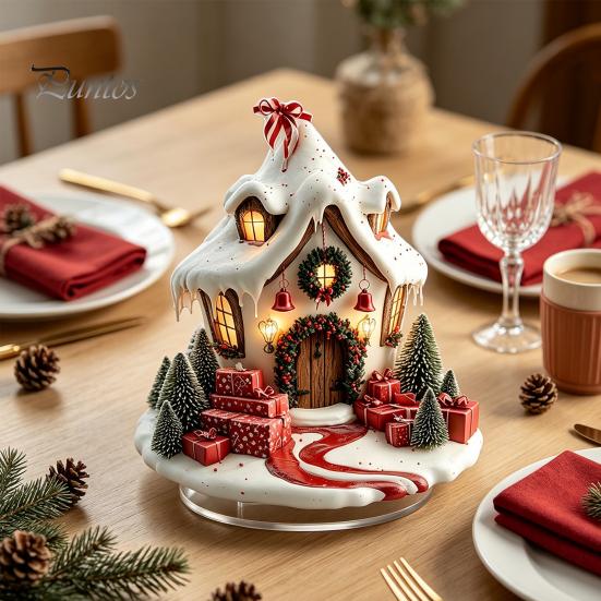 Sturdy Seasonal Shelf Decorations Winter Christmas Tree Cottage Table Decoration, Double Sided Acrylic Xmas Cabin Ornament Indoor Atmosphere