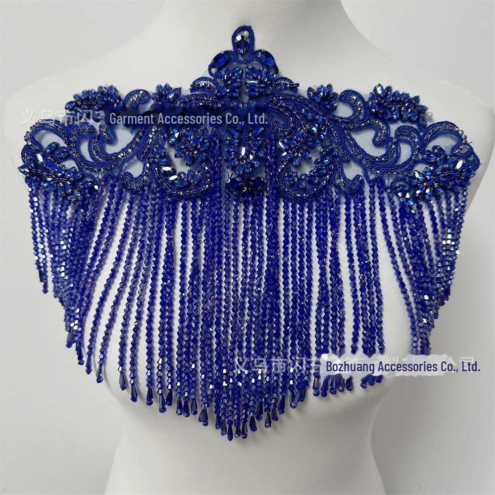 

Шампанське Золото Ручної Роботи Кришталева Китиця Мереживна Аплікація для Суконь (20х33 см)