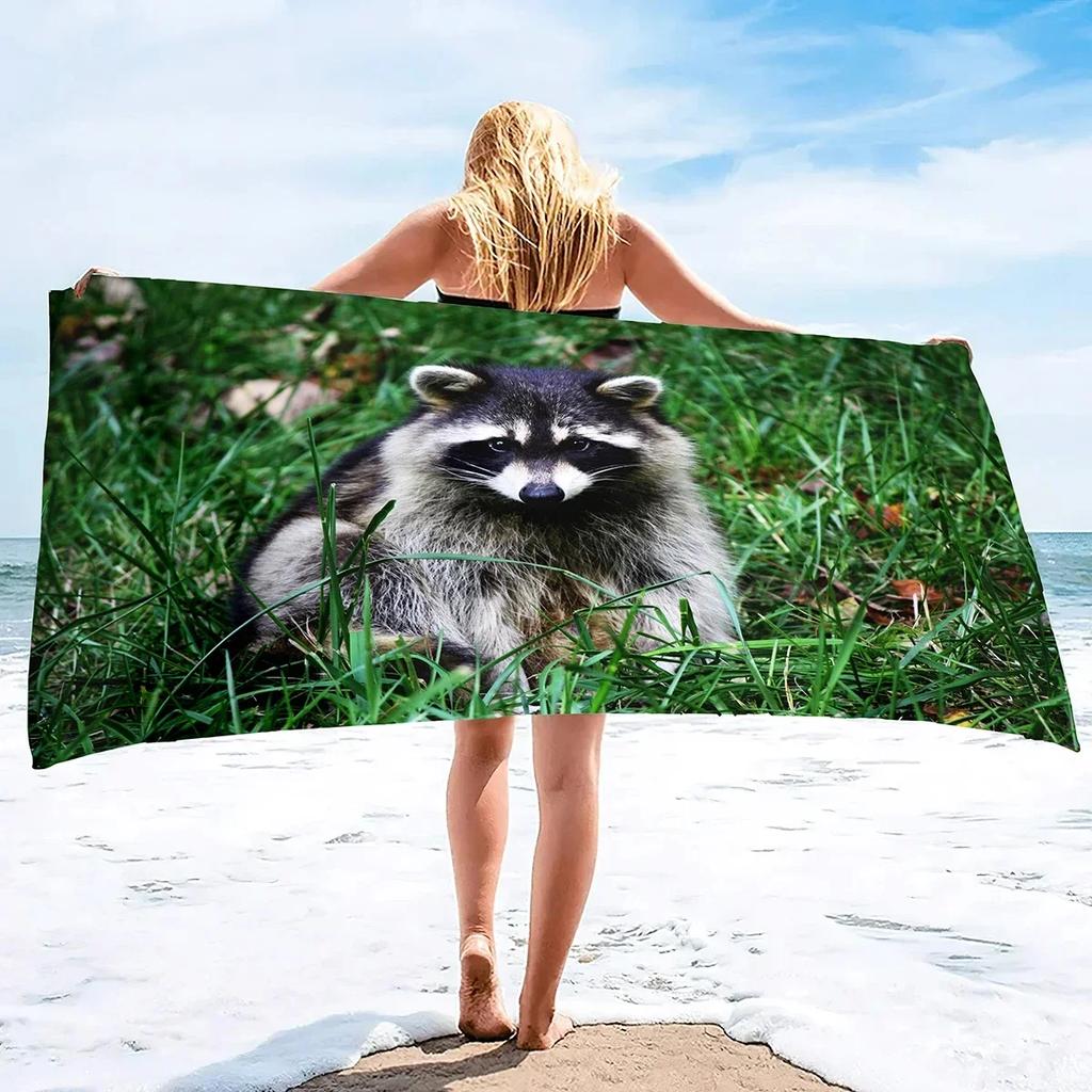 Süßes Waschbär Strandtuch Sandfrei Wildtier Badetuch für Spa Pool Sport Reisen Camping Mikrofaser Schnelltrocknend Badeanzugabdeckung