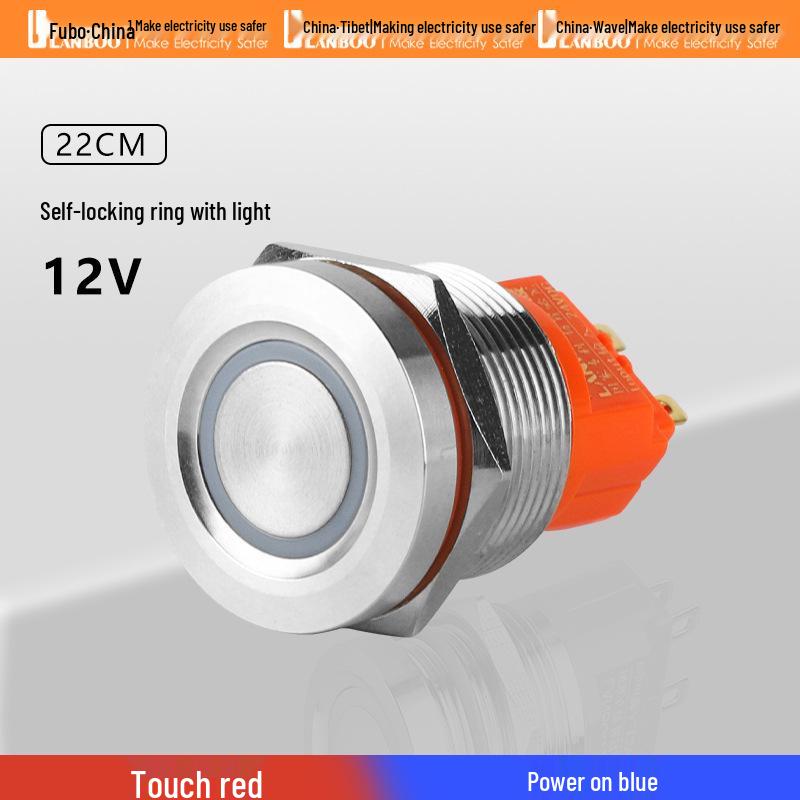 Blue Wave Spot High-End 19mm/22mm Stainless Steel Waterproof Touch Switch with Two-Color Light (12V/24V).