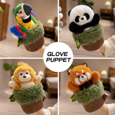 Cute Tree Stump Doll Raccoon Monkey Hand Puppet Simulated Green Plant Plush Toy Parrot Storytelling Props Children's Day