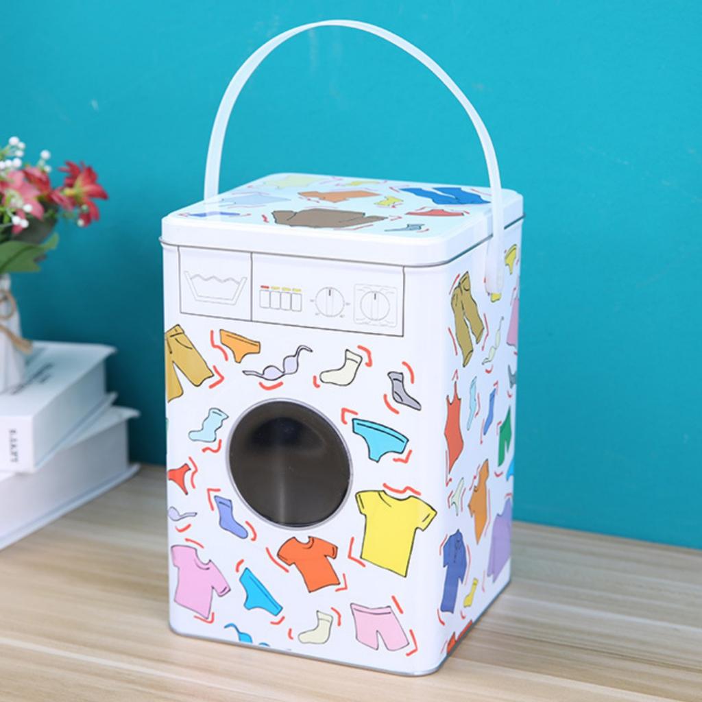 Laundry Powder Bin,Metal Washing Machine Shape Laundry Powder Bin Ideal for Holding Pods Tablets Detergent