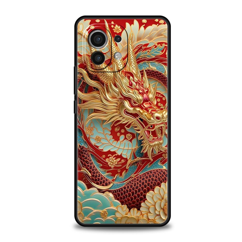 Chinoiserie Loong Flower Dragon Phone Case Cover for Xiaomi Mi 17 15 14 13 12 11 Ultra 15T 14T 13T 12T 11T Pro Lite 5G Soft TPU