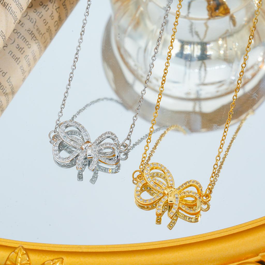 Full Diamond Bow Necklace Jewelry Fashion Girl Collarbone Chain