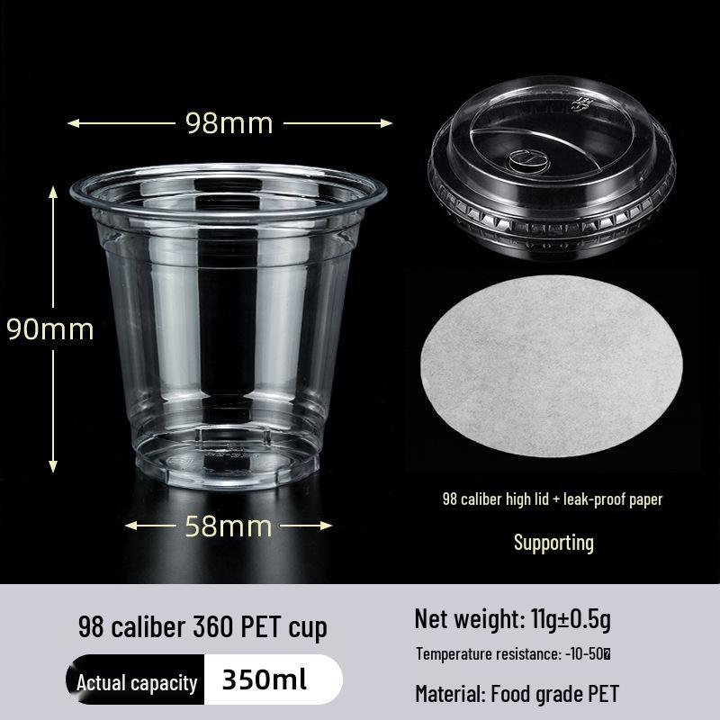 Disposable PET Plastic Cup with Lid - 98mm Caliber for Milk Tea, Coffee, Lemon Tea, or Iced Drinks