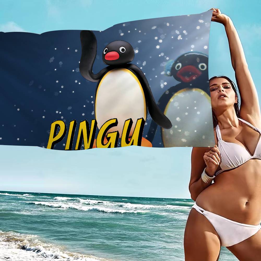 Cartoon Pingu Pinguïn Microvezel Bedrukt Strandlaken Bergbeklimmen Yoga Strand Zwemmen Hardlopen Absorberend Zacht Handdoek