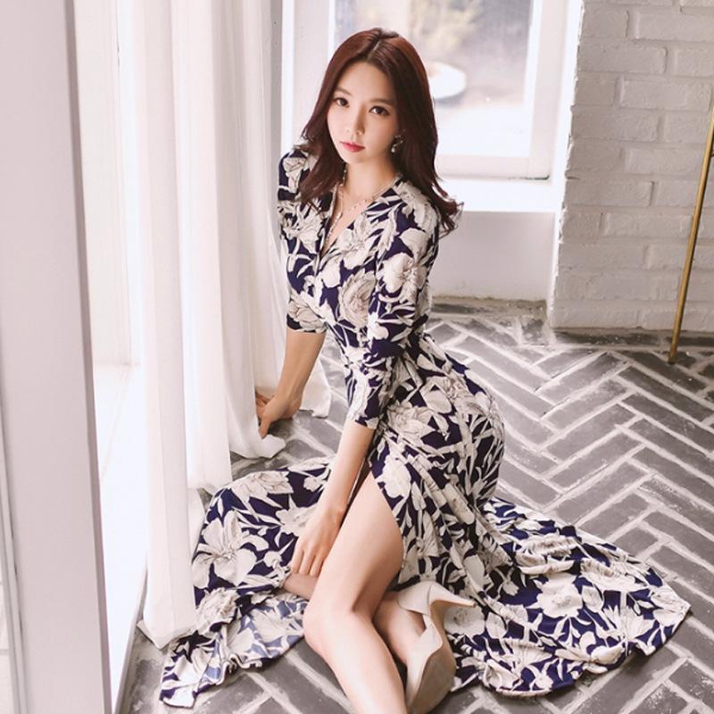 Sukienka kopertowa z szyfonu ze sznurowaniem i rozcięciem w talii - Elegancka długa spódnica