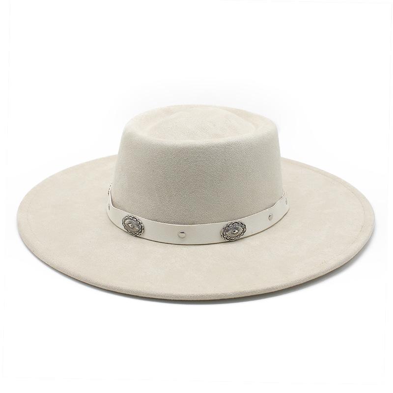 Vintage Tibetischer Zylinder Western Cowboyhut Sonnenhut Herren- und Damen-Ein-Wort-Oberteil Wildlederhut Ritterhut